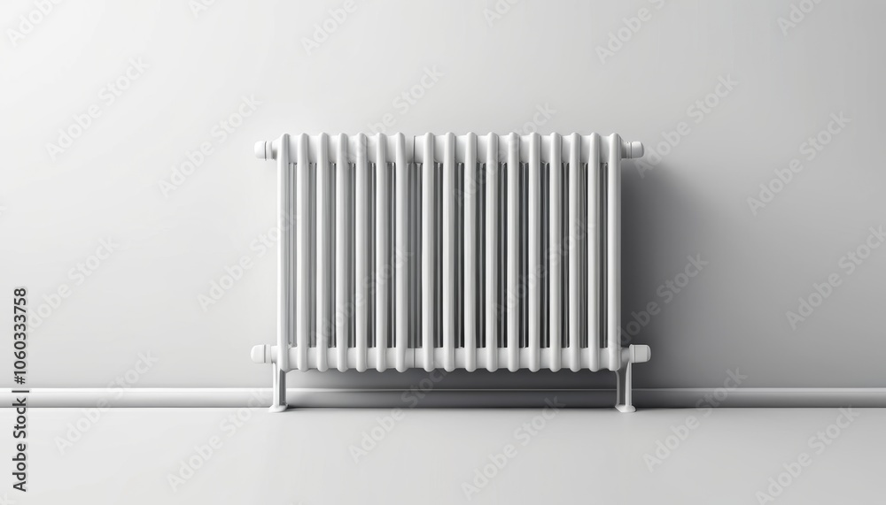 Home heater radiator icon in clean white design on smooth gray surface Home heater radiator icon in clean white design on smooth gray surface