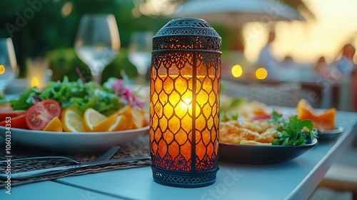 Romantic Dinner at Twilight with a Lantern