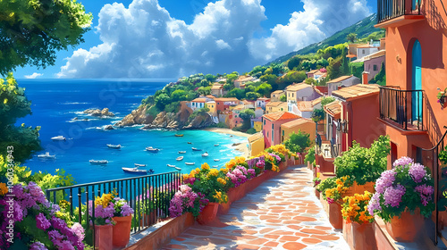 Coastal Town Illustration w...