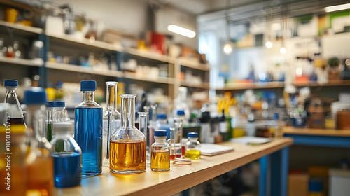 Wallpaper Mural Laboratory Bottles on Table with Blurred Background Torontodigital.ca