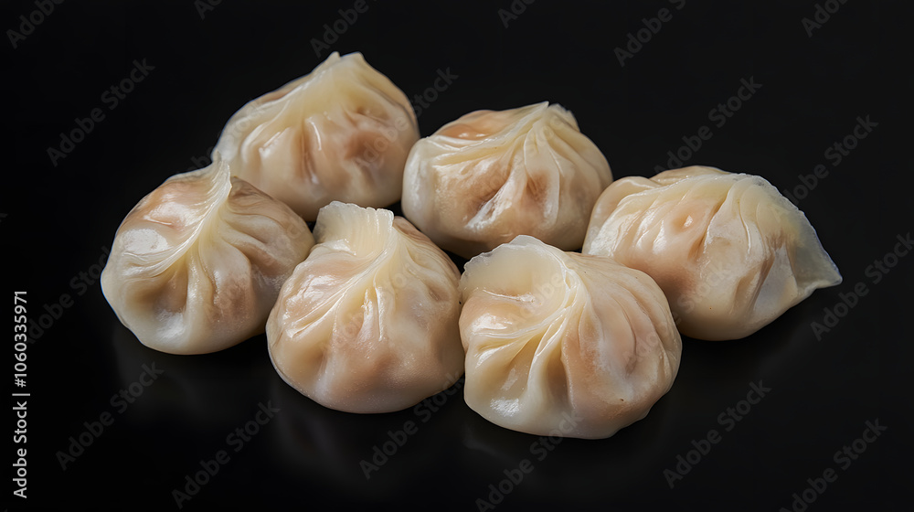 overhead view of Baozi ,asian dumplings, dim sum, ravioli, buuz, pelmeni, pyanse, khinkali or manti isolated on black background, concept for cooking overhead view of Baozi ,asian dumplings, dim sum, ravioli, buuz, pelmeni, pyanse, khinkali or manti isolated on black background, concept for cooking