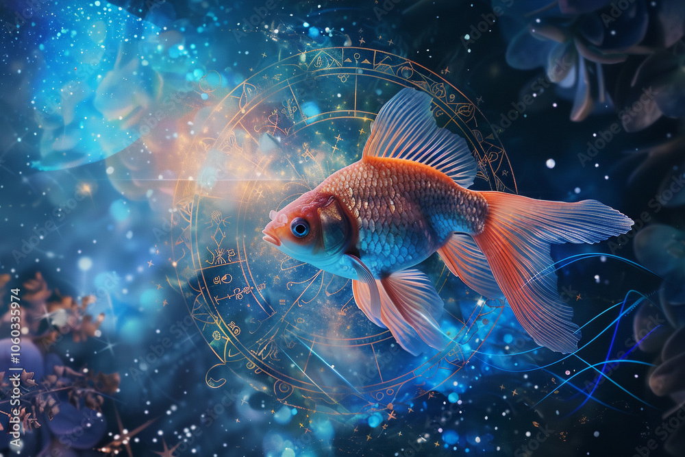 Astrological abstract composition with Pisces zodiac sign symbol Astrological abstract composition with Pisces zodiac sign symbol