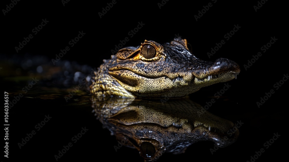 Obraz premium Portrait of Caiman over dark background from Ecuador. Caiman cocodrilus