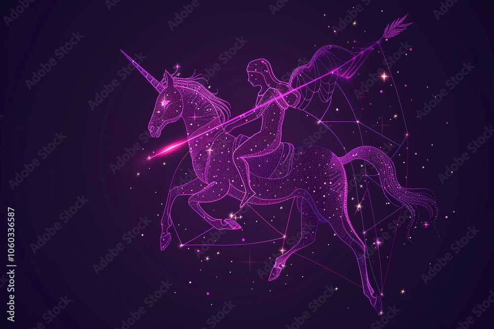 Naklejka premium Astrological composition with Sagittarius zodiac sign symbol