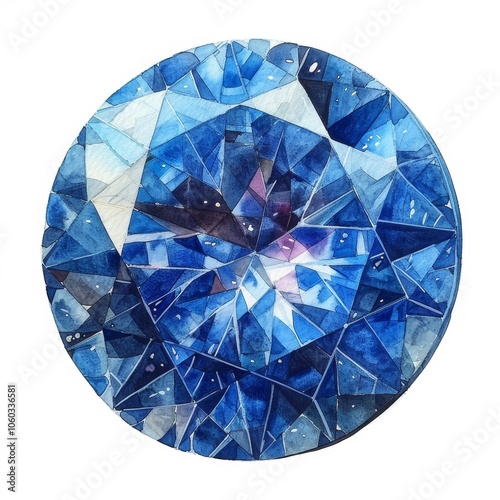 watercolor blue sapphire mineral pastel gemstone, isolated on white background for clipart. ai generated
