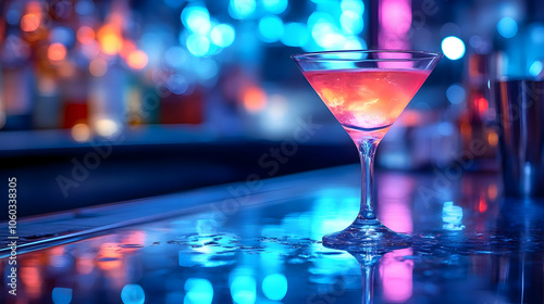 Pink Cocktail on a Bar Coun...