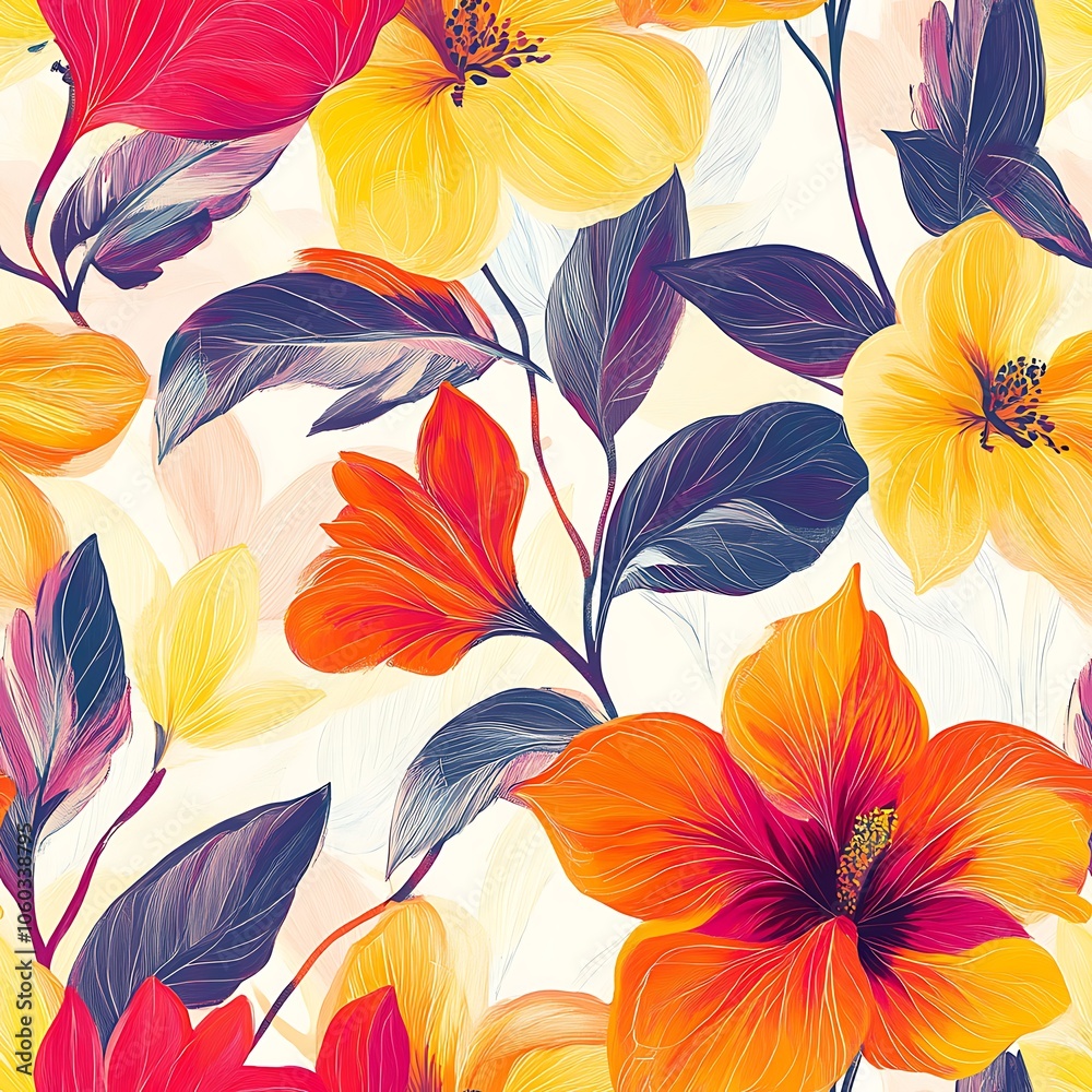 Bright Floral Botanical Pattern with Soft Flowing Design Bright Floral Botanical Pattern with Soft Flowing Design