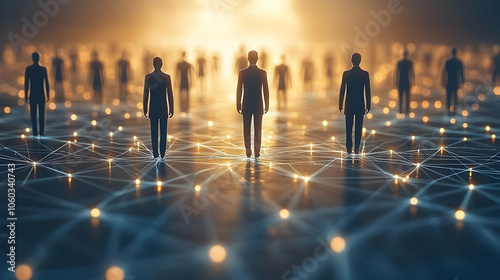 Silhouettes of People on a Connected Network Illustration