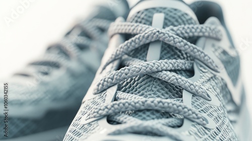 High-definition 3D render of a pair of running shoes, featuring detailed laces and intricate soles. The shoes are displayed in clean, crisp focus against a white background