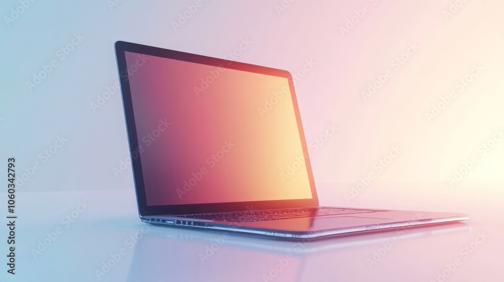 High-definition 3D render of a sleek, modern laptop with a glowing screen, showcasing sharp details and a flawless design High-definition 3D render of a sleek, modern laptop with a glowing screen, showcasing sharp details and a flawless design