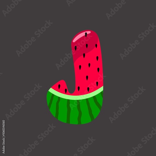 Watermelon alphabet letter j , letter j, cute cartoon watermelon alphabet fonts vactor illustration. photo