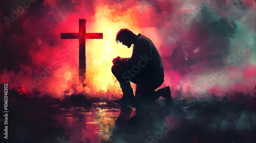 Silhouette of a Man Praying...
