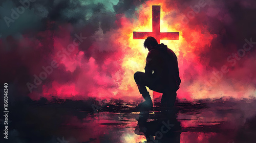 Silhouette of Man Kneeling ...