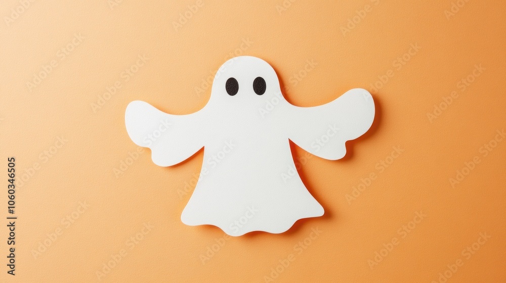 White ghost cutout on orange background. White ghost cutout on orange background.