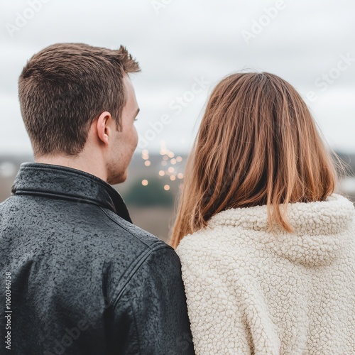 Couple gazing at the horizon, enjoying each other's company.