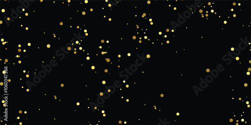 Luxury vector Golden confetti isolated on black background. Scatter gradient with gold confetti on dark backdrop. Glamour falling glitter. New year wallpaper .brochure template. Cover texture design.	