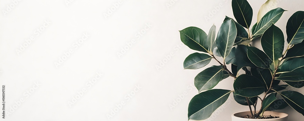 A potted plant with large green leaves against a light background. A potted plant with large green leaves against a light background.