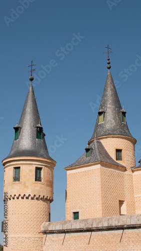 Towers of the Alcazar castle of Segovia (Spain)