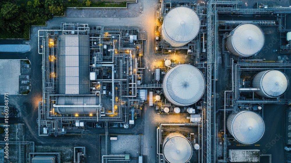 Fototapeta premium Aerial view of a biofuel plant integrating sustainability and modern energy technology