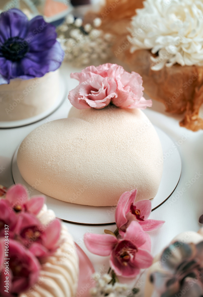 Heart Shaped Valentine Cake with Flowers Heart Shaped Valentine Cake with Flowers
