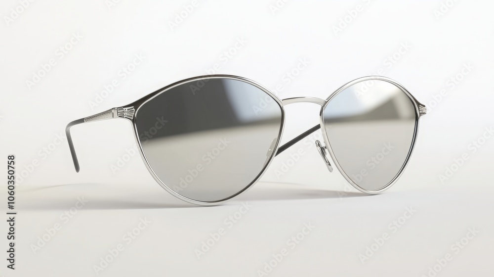 Crisp 3D render of a pair of sunglasses with highly reflective lenses and a sharply detailed frame. 