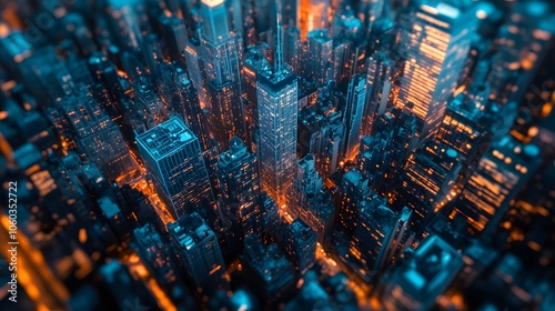 Aerial View of a Cityscape at Night photo