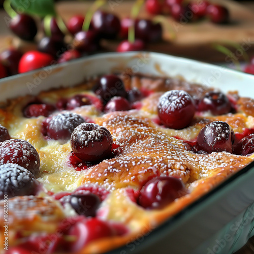 Clafoutis aux Cerises with Golden Edges and Juicy Cherry Filling