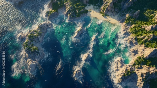 Aerial View of a Tropical Island with Clear Blue Water