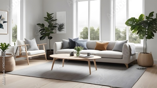 Scandinavian Inspired Living Room with Cozy Neutrals, Soft Lighting, and Lush Greenery for a Calming Atmosphere (18)