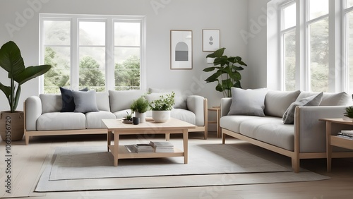 Scandinavian Inspired Living Room with Cozy Neutrals, Soft Lighting, and Lush Greenery for a Calming Atmosphere (24)