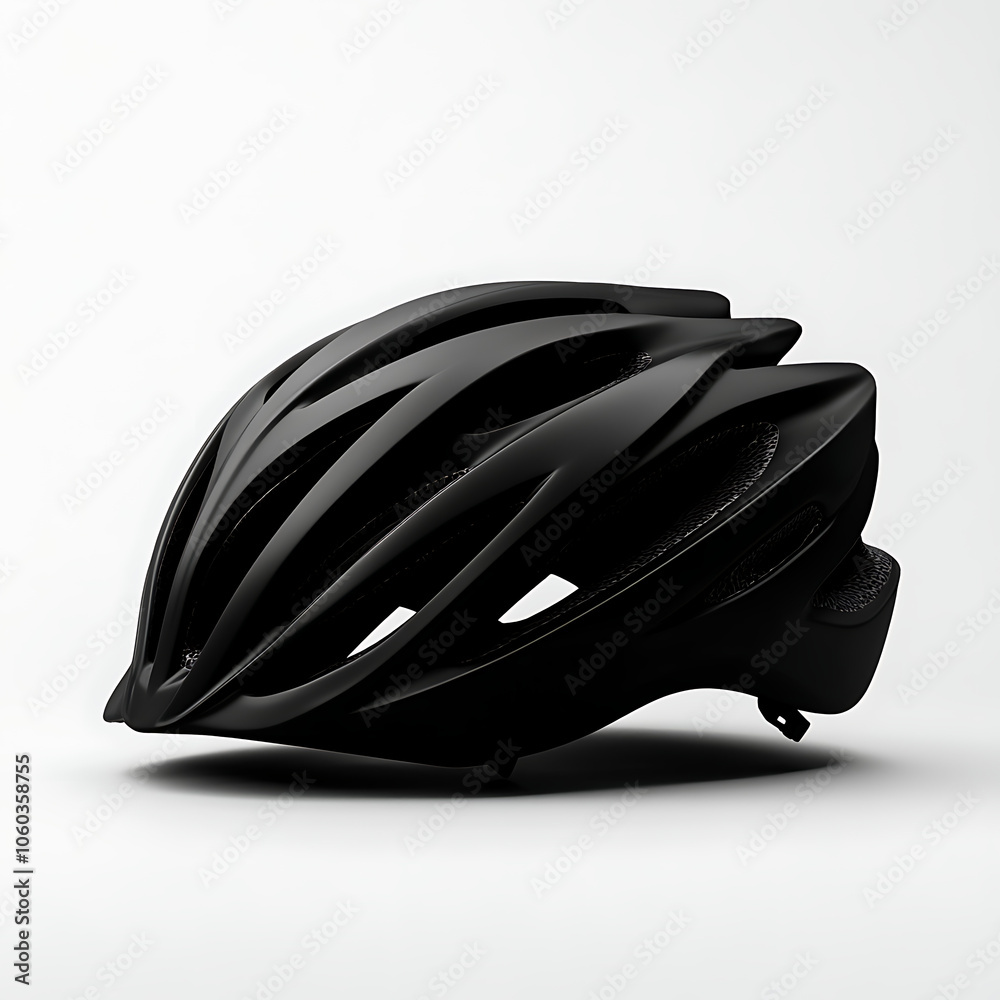 Black athletic cycling helmet, sleek design on a white isolated background. Black athletic cycling helmet, sleek design on a white isolated background.