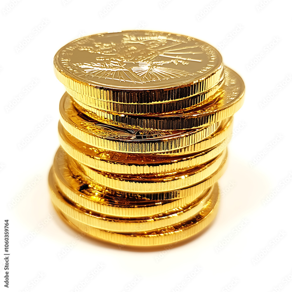 Stack of shiny golden coins on a white isolate background. Stack of shiny golden coins on a white isolate background.