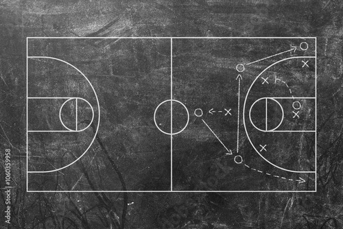 Black Chalkboard with Basketball Background Card Sport Court, Strategy or Plan Competition Concept. Vector illustration of Game Board.