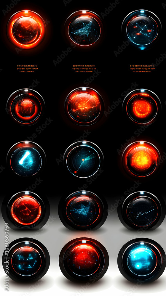 Set of 15 glowing orbs with abstract patterns. Set of 15 glowing orbs with abstract patterns.