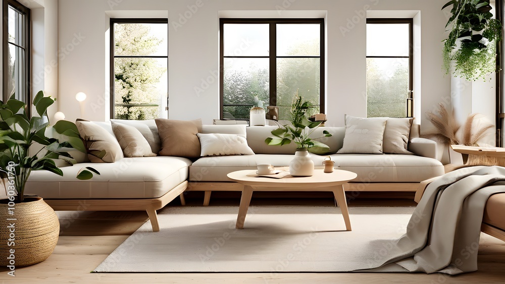 Scandinavian Inspired Living Room with Cozy Neutrals, Soft Lighting, and Lush Greenery for a Calming Atmosphere (99) Scandinavian Inspired Living Room with Cozy Neutrals, Soft Lighting, and Lush Greenery for a Calming Atmosphere (99)