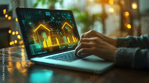 Laptop with Financial Chart...