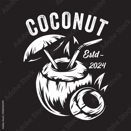 Vintage illustration logo 2 coconuts ready to drink