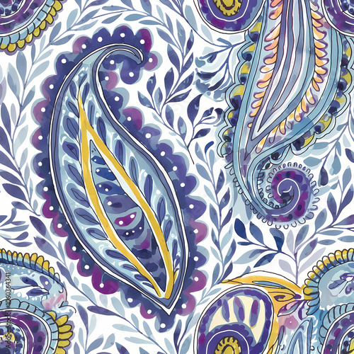 paisley pattern, surface pattern design, soft watercolor illustration