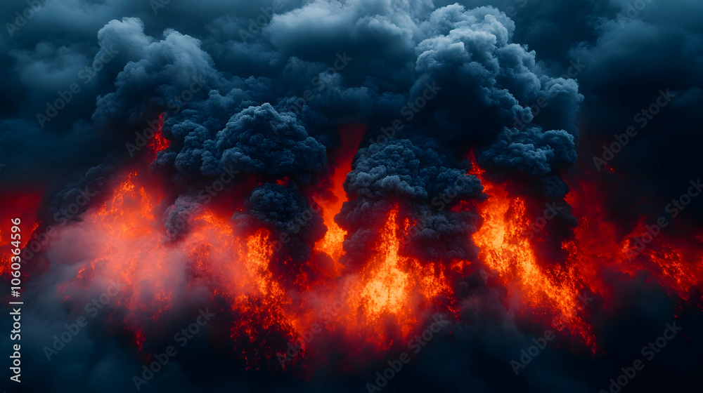 Volcanic Eruption with Smoke and Lava Illustration Volcanic Eruption with Smoke and Lava Illustration