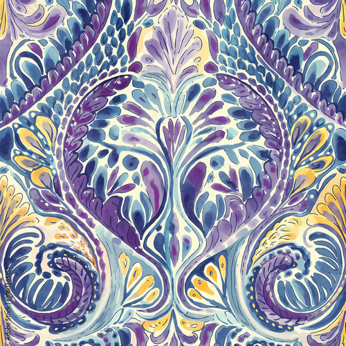 paisley pattern, surface pattern design, soft watercolor illustration