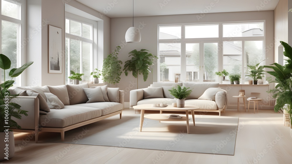 Modern Minimalist Living Space with Large Windows, Natural Light, and Earthy Decor Creating an Inviting Ambiance (40)