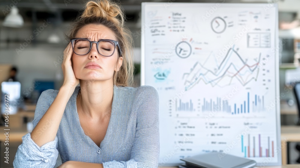 Businesswoman Posing Next to Whiteboard in Office Setting Businesswoman Posing Next to Whiteboard in Office Setting