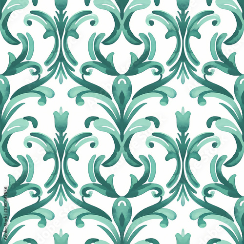 acanthus pattern, surface design pattern, bright green, soft watercolor illustration photo