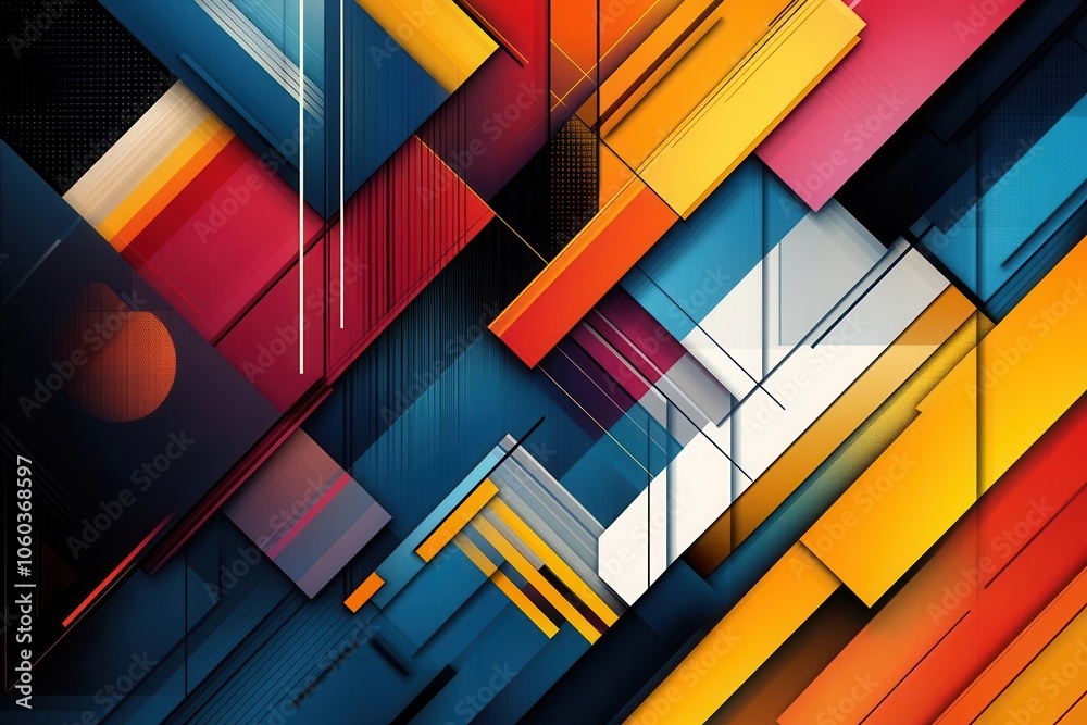 Fototapeta premium A vibrant abstract composition featuring bold geometric shapes in striking colors, creating a dynamic and modern visual experience.