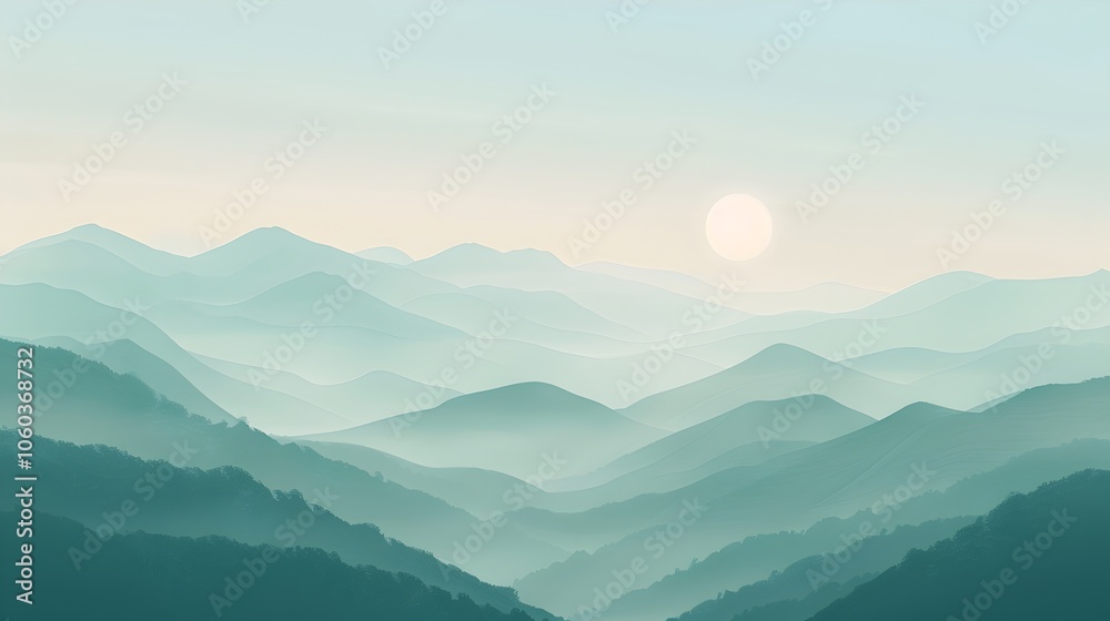 Serene Mountain Landscape with Pastel Colors at Sunset Serene Mountain Landscape with Pastel Colors at Sunset