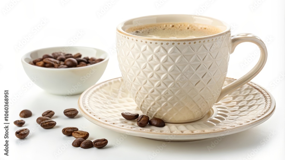 cup of coffee with beans on a white background cup of coffee with beans on a white background