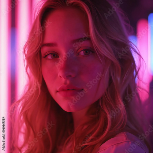 girl with blonde hair in neon lights