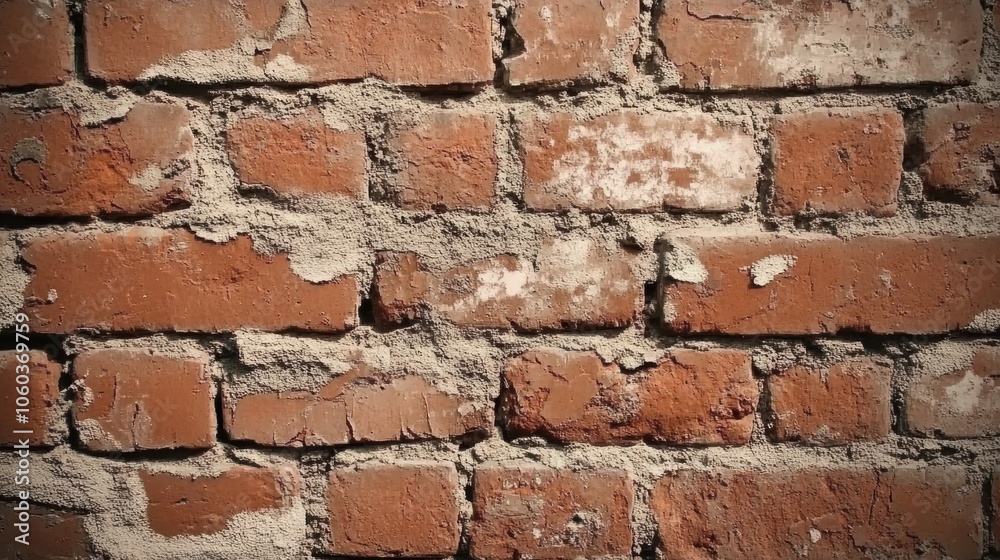 Textured red brick wall with mortar showing signs of age and wear
