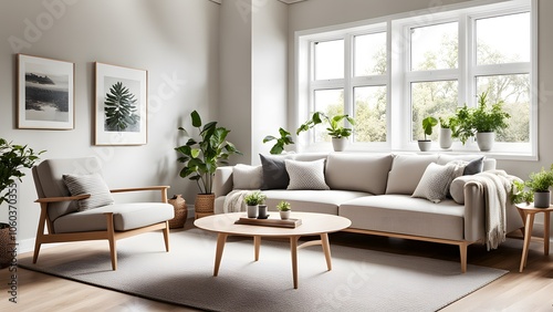 Modern Minimalist Living Space with Large Windows, Natural Light, and Earthy Decor Creating an Inviting Ambiance (100)