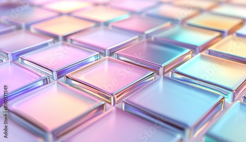 Abstract Futuristic Glass Squares with Holographic Effect on a White Background for Modern Design Elements